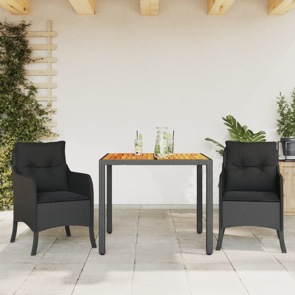 Set da Pranzo da Giardino 3 pz con Cuscini Nero in Polyrattan 3211866