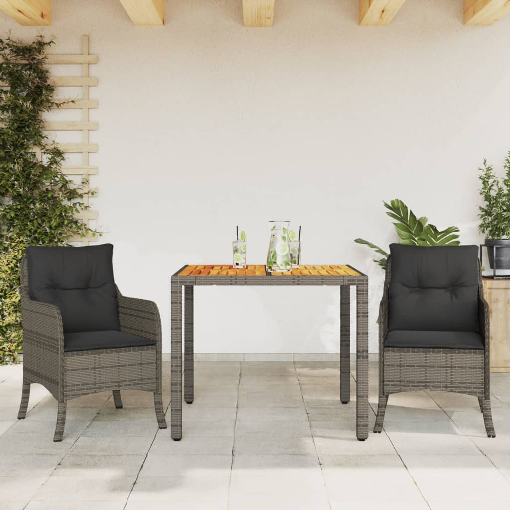 Set da Pranzo da Giardino 3 pz con Cuscini in Polyrattan Grigio 3211872