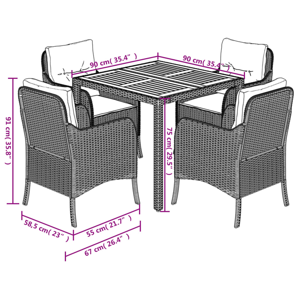 Set da Pranzo da Giardino 5 pz con Cuscini in Polyrattan Grigio 3211873