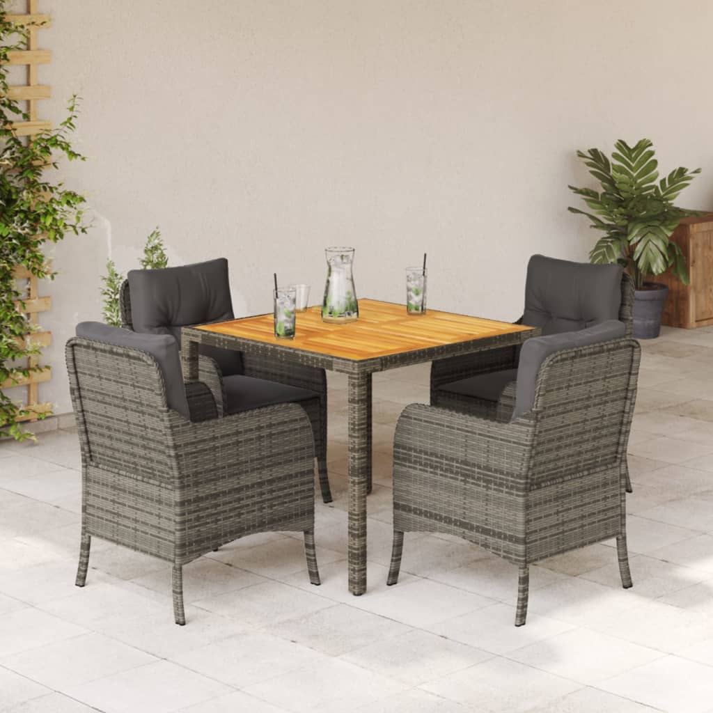 Set da Pranzo da Giardino 5 pz con Cuscini in Polyrattan Grigio 3211873