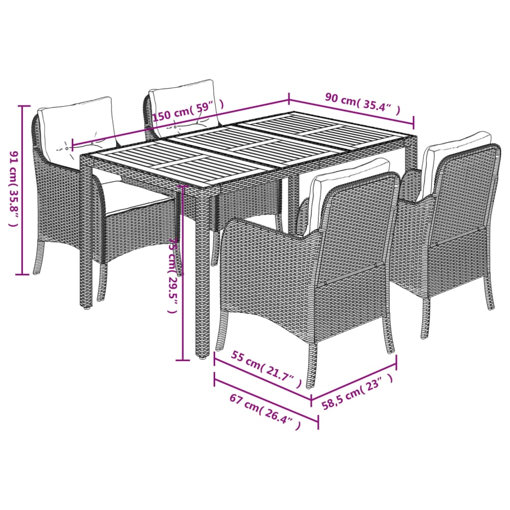 Set da Pranzo da Giardino 5 pz con Cuscini in Polyrattan Grigio 3211874