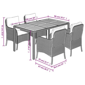 Set da Pranzo da Giardino 5 pz con Cuscini in Polyrattan Grigio 3211874