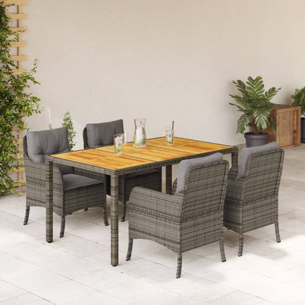 Set da Pranzo da Giardino 5 pz con Cuscini in Polyrattan Grigio 3211874