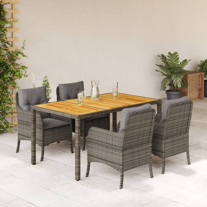 Set da Pranzo da Giardino 5 pz con Cuscini in Polyrattan Grigiocod mxl 90051