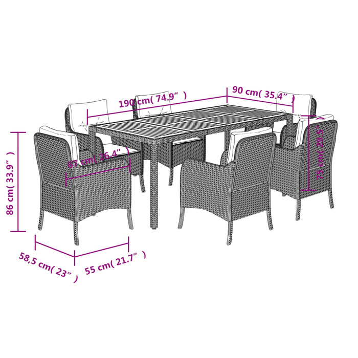 Set da Pranzo da Giardino 7 pz con Cuscini in Polyrattan Grigio 3211876