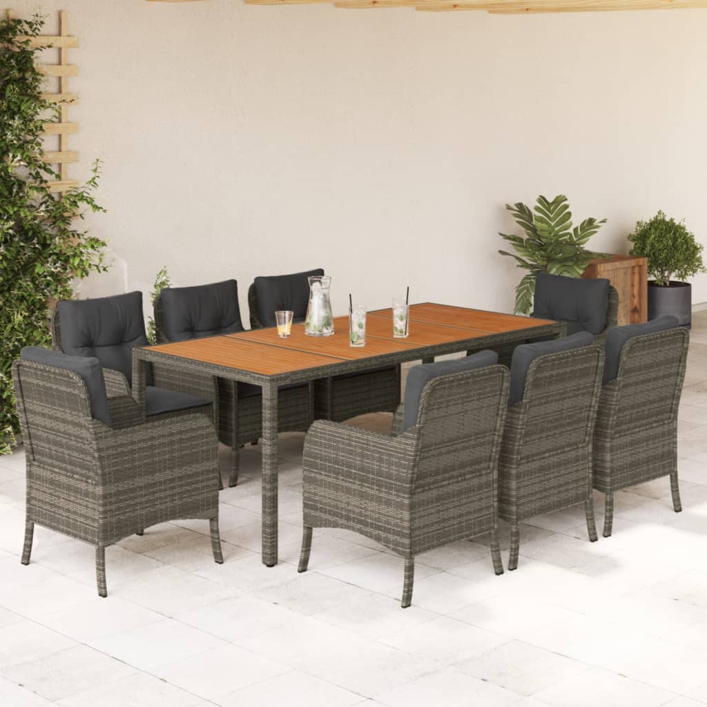 Set da Pranzo da Giardino 9 pz con Cuscini in Polyrattan Grigiocod mxl 110815