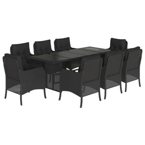 Set da Pranzo da Giardino 9 pz con Cuscini Nero in Polyrattancod mxl 86941