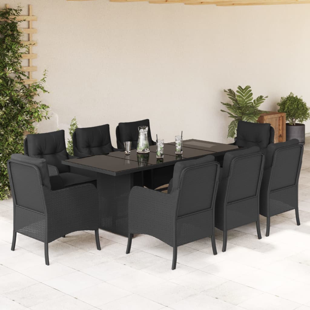 Set da Pranzo da Giardino 9 pz con Cuscini Nero in Polyrattancod mxl 86941