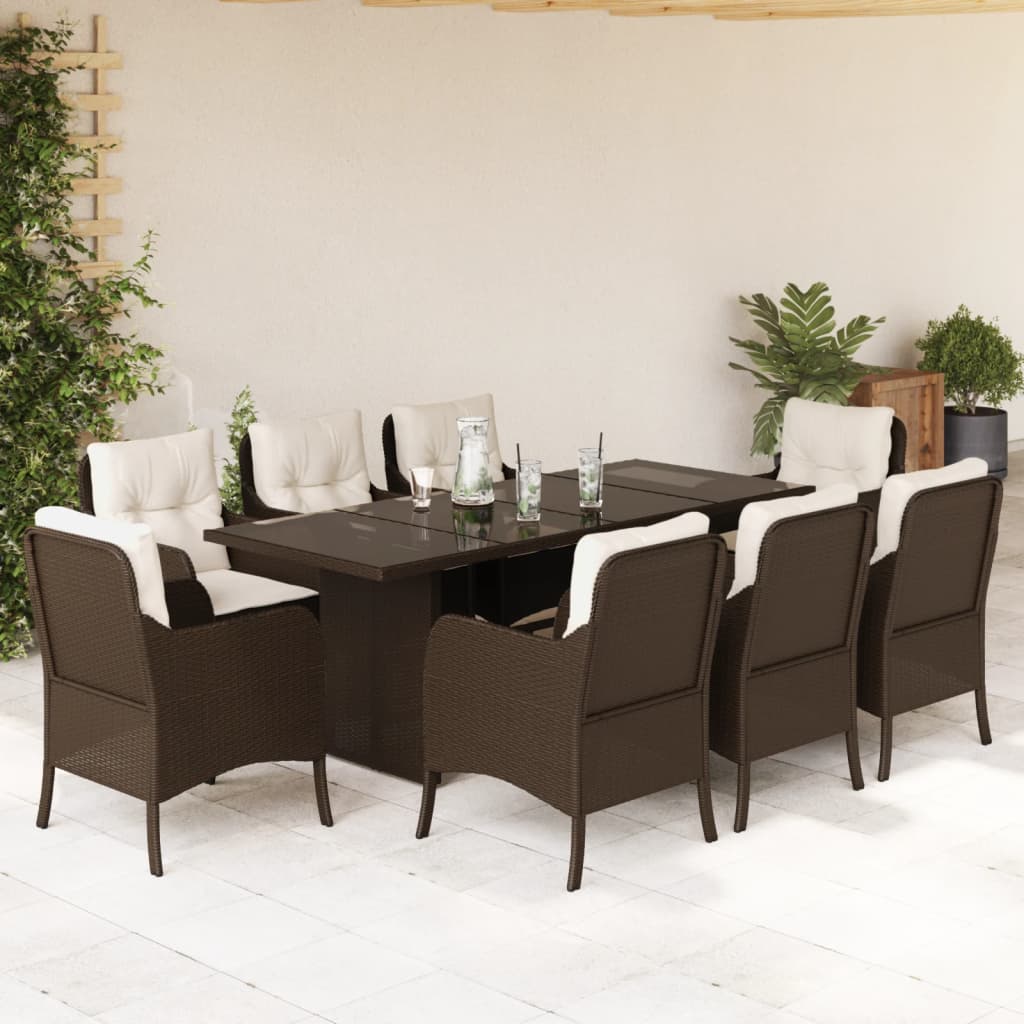 Set da Pranzo da Giardino 9pz con Cuscini Marrone in Polyrattan 3211883