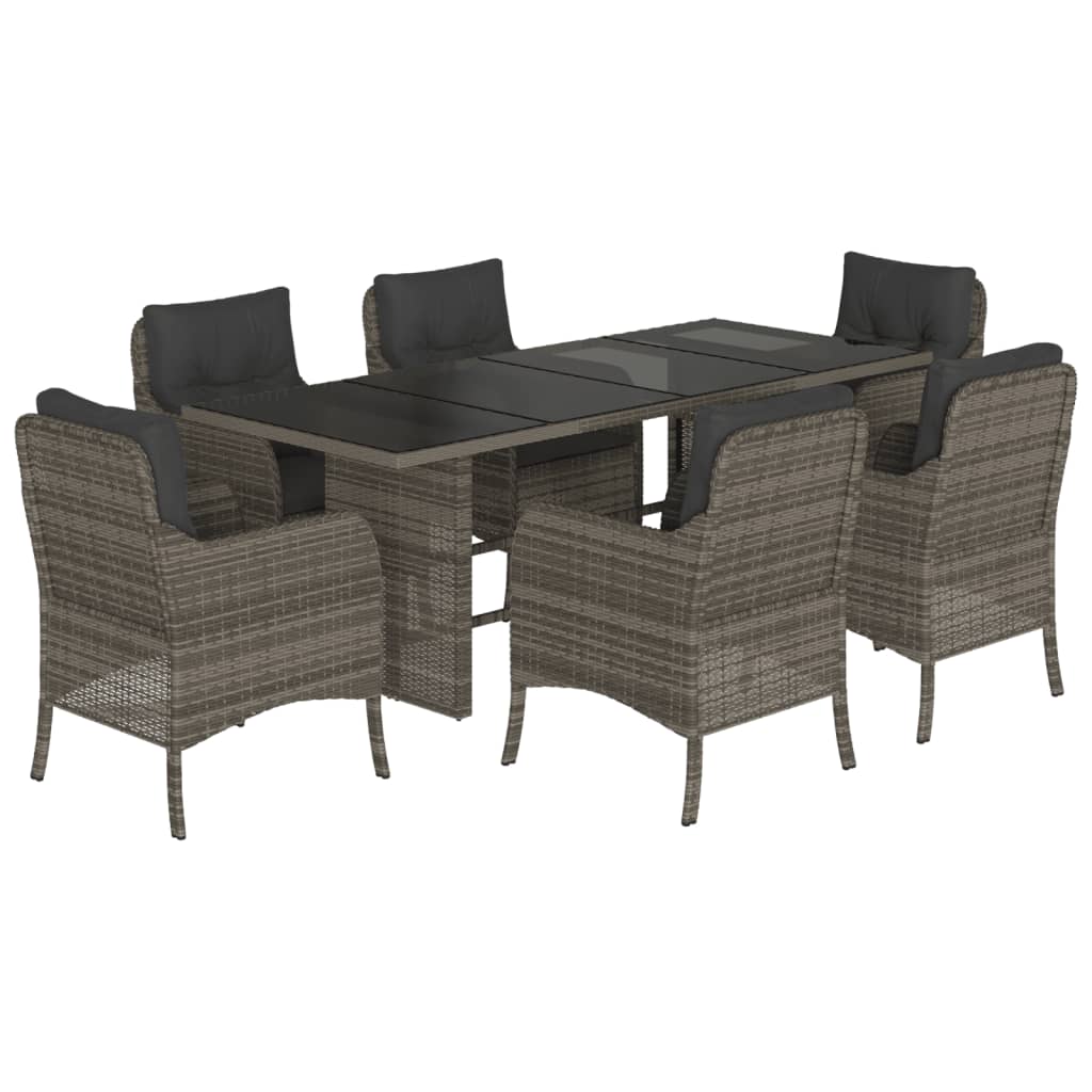 Set da Pranzo da Giardino 7 pz con Cuscini in Polyrattan Grigio 3211884