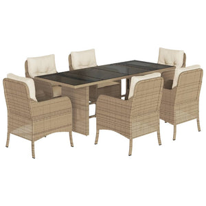 Set da Pranzo da Giardino 7 pz con Cuscini Beige in Polyrattan 3211886