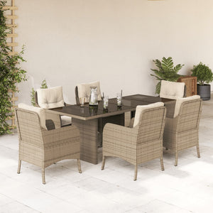 Set da Pranzo da Giardino 7 pz con Cuscini Beige in Polyrattan 3211886