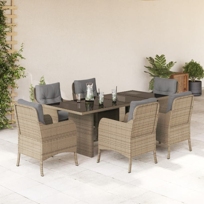 Set da Pranzo da Giardino 7 pz con Cuscini Beige in Polyrattan 3211888