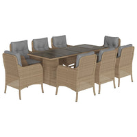 Set da Pranzo da Giardino 9 pz con Cuscini Beige in Polyrattan 3211889