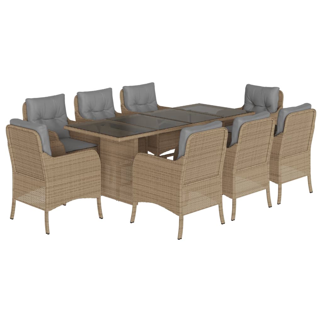 Set da Pranzo da Giardino 9 pz con Cuscini Beige in Polyrattancod mxl 110989