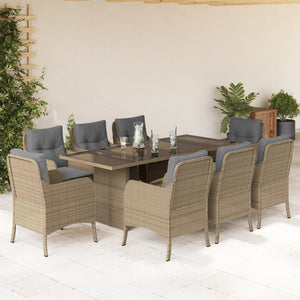 Set da Pranzo da Giardino 9 pz con Cuscini Beige in Polyrattan 3211889