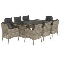 Set Pranzo da Giardino 9pz con Cuscini Grigio Chiaro Polyrattan 3211891