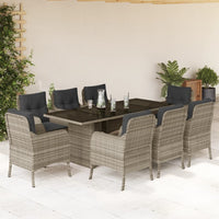 Set Pranzo da Giardino 9pz con Cuscini Grigio Chiaro Polyrattan 3211891