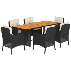 Set da Pranzo da Giardino 7 pz Nero con Cuscini in Polyrattan 3211894