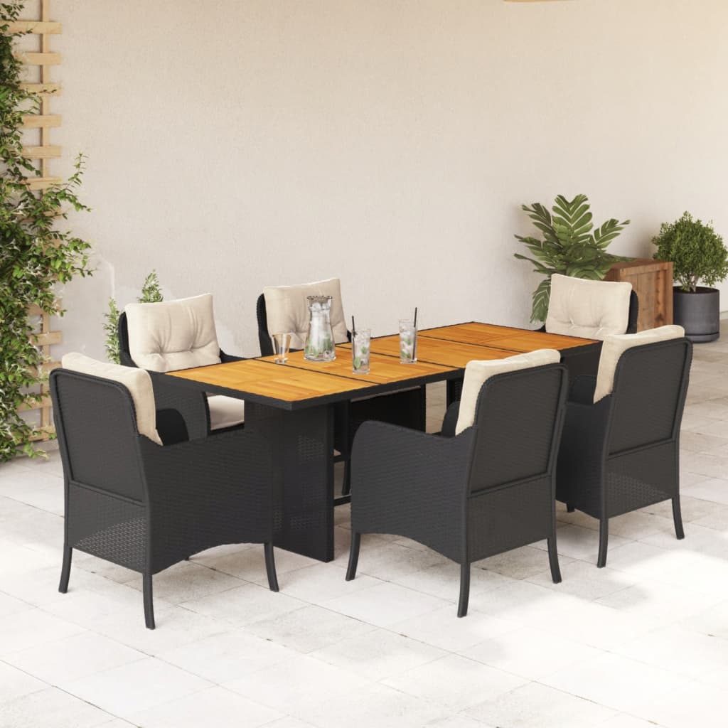 Set da Pranzo da Giardino 7 pz Nero con Cuscini in Polyrattancod mxl 111323