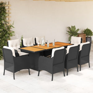 Set da Pranzo da Giardino 9 pz con Cuscini Nero in Polyrattan 3211895