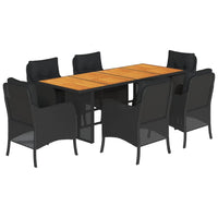 Set da Pranzo da Giardino 7 pz Nero con Cuscini in Polyrattancod mxl 111336