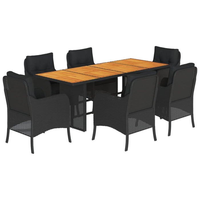 Set da Pranzo da Giardino 7 pz Nero con Cuscini in Polyrattancod mxl 111336