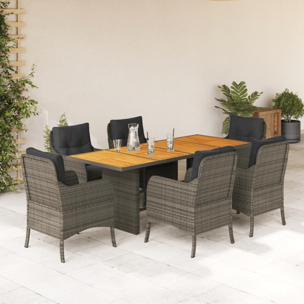 Set da Pranzo da Giardino 7 pz con Cuscini in Polyrattan Grigio 3211898