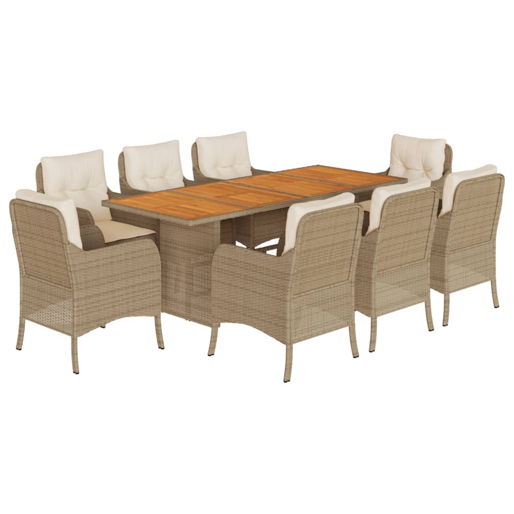 Set da Pranzo da Giardino 9 pz con Cuscini Beige in Polyrattan 3211901