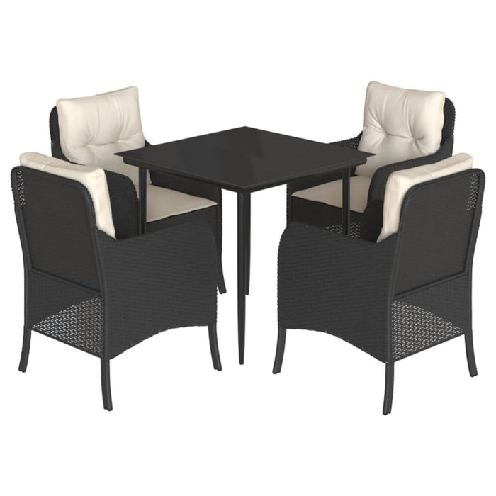 Set da Pranzo da Giardino 5 pz Nero con Cuscini in Polyrattan 3211907