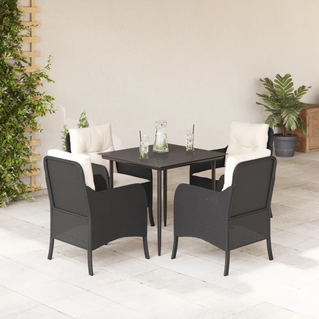 Set da Pranzo da Giardino 5 pz Nero con Cuscini in Polyrattan 3211907