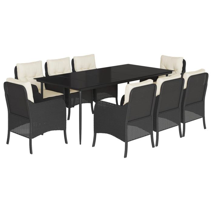 Set da Pranzo da Giardino 9 pz con Cuscini Nero in Polyrattan 3211912