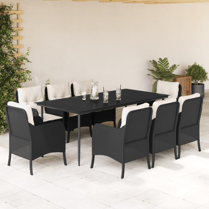 Set da Pranzo da Giardino 9 pz con Cuscini Nero in Polyrattan 3211912