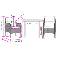 Set da Pranzo da Giardino 3 pz con Cuscini Nero in Polyrattan 3211913