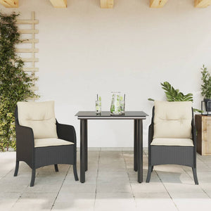 Set da Pranzo da Giardino 3 pz con Cuscini Nero in Polyrattan 3211913