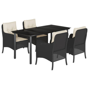 Set da Pranzo da Giardino 5 pz Nero con Cuscini in Polyrattan 3211916