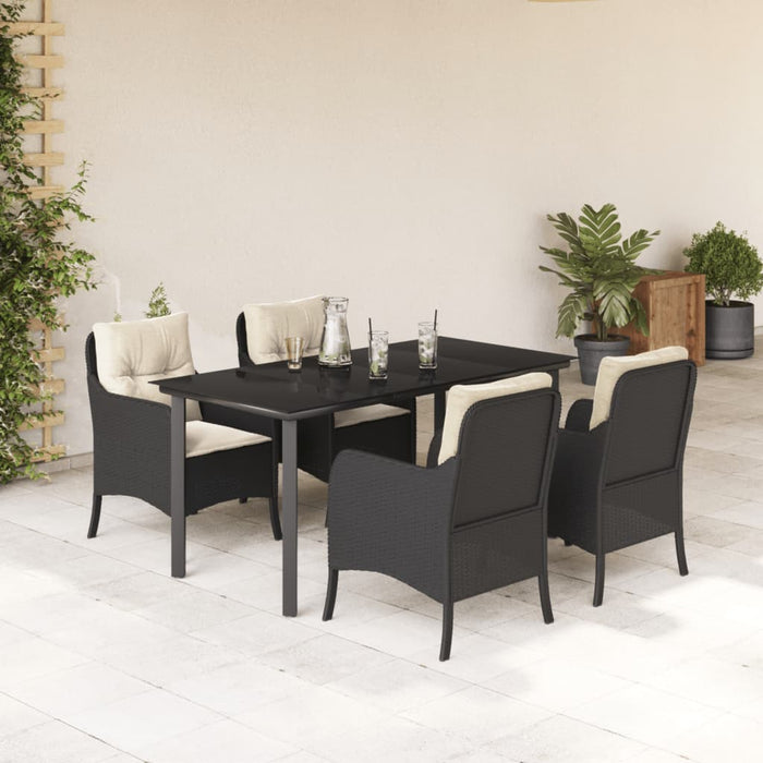 Set da Pranzo da Giardino 5 pz Nero con Cuscini in Polyrattan 3211916