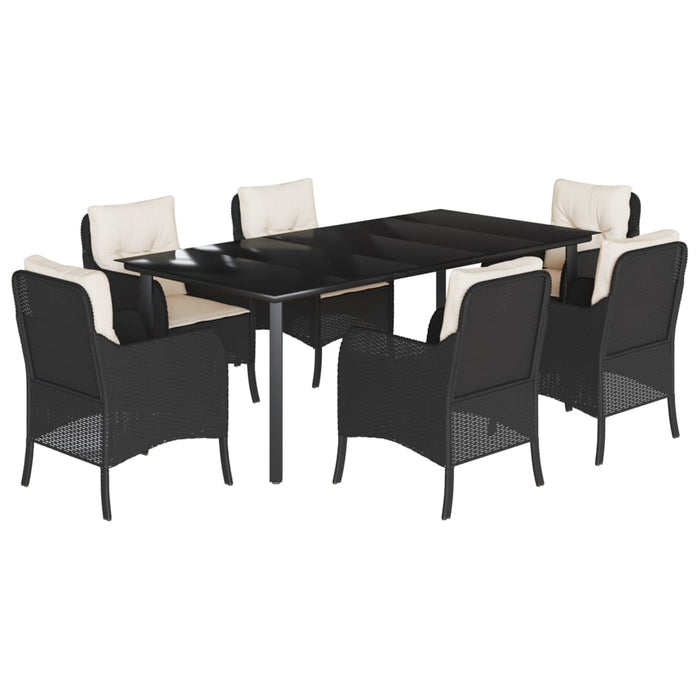 Set da Pranzo da Giardino 7 pz Nero con Cuscini in Polyrattancod mxl 110887