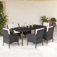 Set da Pranzo da Giardino 7 pz Nero con Cuscini in Polyrattancod mxl 110887