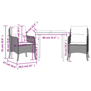 Set da Pranzo da Giardino 3 pz con Cuscini Nero in Polyrattan 3211920