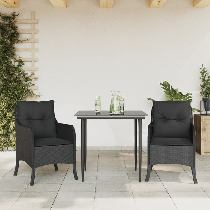 Set da Pranzo da Giardino 3 pz con Cuscini Nero in Polyrattan 3211920