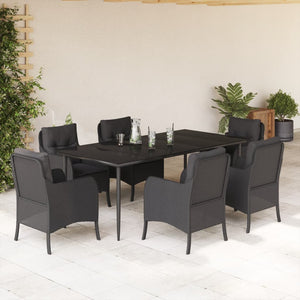 Set da Pranzo da Giardino 7 pz Nero con Cuscini in Polyrattan 3211925