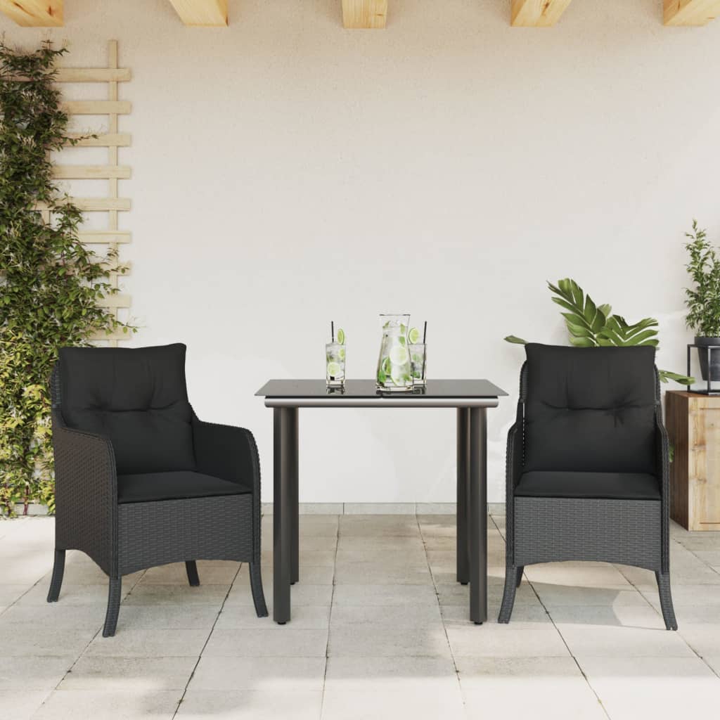 Set da Pranzo da Giardino 3 pz con Cuscini Nero in Polyrattancod mxl 86896