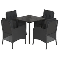 Set da Pranzo da Giardino 5 pz Nero con Cuscini in Polyrattan 3211928