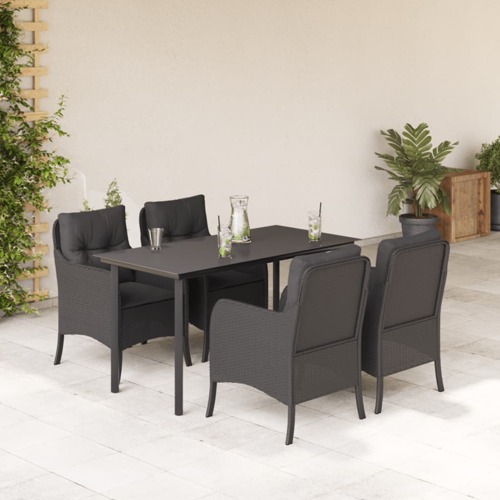 Set da Pranzo da Giardino 5 pz Nero con Cuscini in Polyrattan 3211929