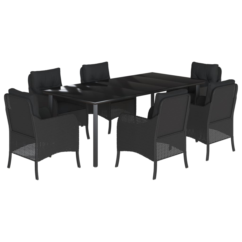 Set da Pranzo da Giardino 7 pz Nero con Cuscini in Polyrattancod mxl 110889