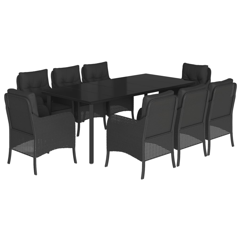 Set da Pranzo da Giardino 9 pz con Cuscini Nero in Polyrattan 3211933