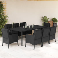 Set da Pranzo da Giardino 9 pz con Cuscini Nero in Polyrattan 3211933