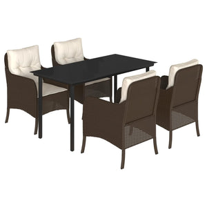 Set da Pranzo da Giardino 5pz con Cuscini in Polyrattan Marrone 3211943