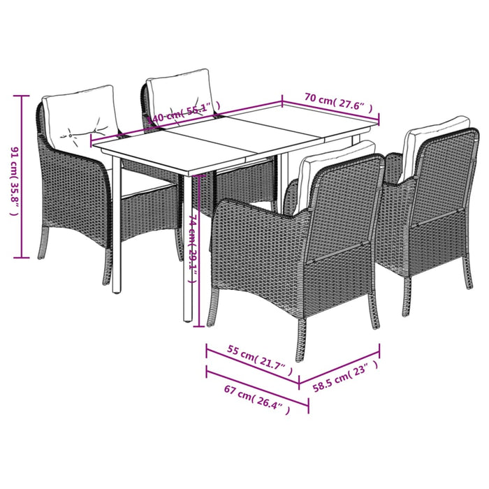 Set da Pranzo da Giardino 5pz con Cuscini in Polyrattan Marrone 3211943